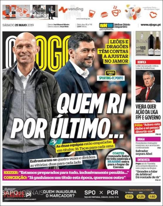 Portada O JOGO sábado 25 de mayo de 2019.