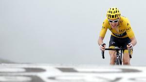 Cycling - Tour de France - The 65-km Stage 17 from Bagneres-de-Luchon to Saint-Lary-Soulan Col du Portet - July 25, 2018 - Team Sky rider Geraint Thomas of Britain, wearing the overall leader’s yellowÂ jersey, finishes.  REUTERS/Stephane Mahe      TPX IMAGES OF THE DAY