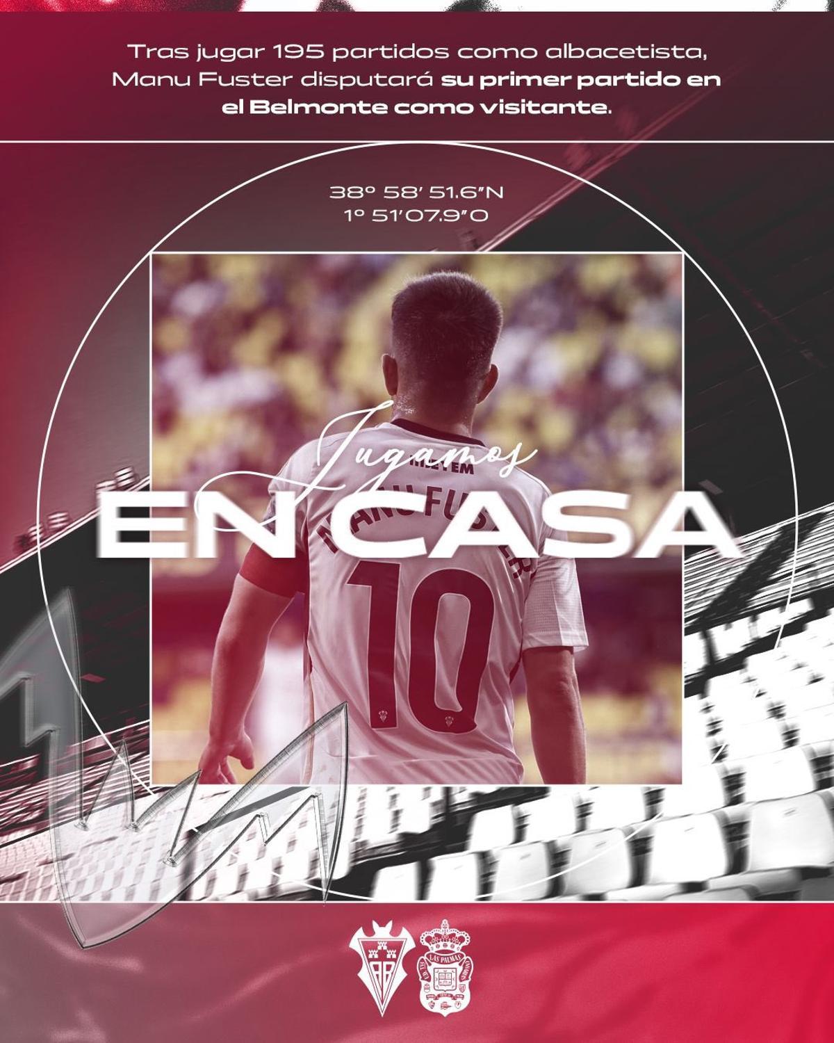 Publicación del Albacete en su cuenta de red social sobre la figura de Fuster.