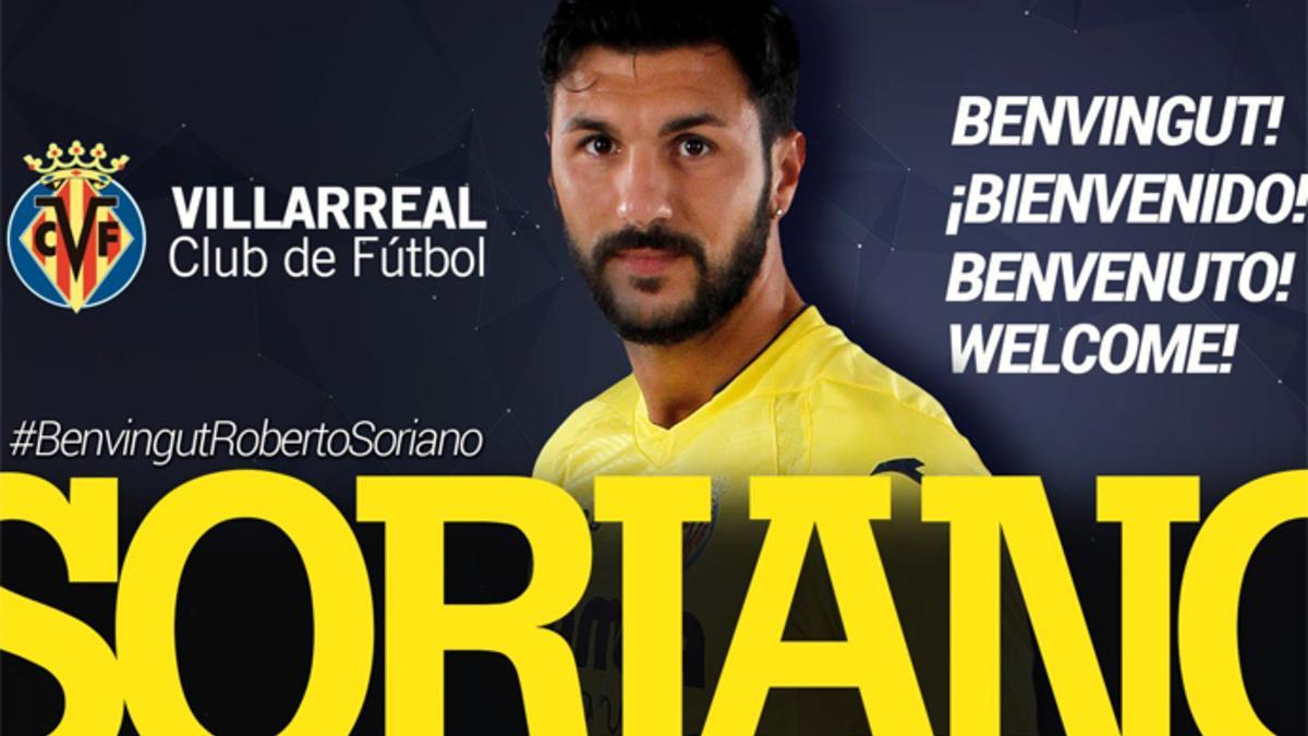 El Villarreal anunció el fichaje de Soriano a través de sus canales oficiales