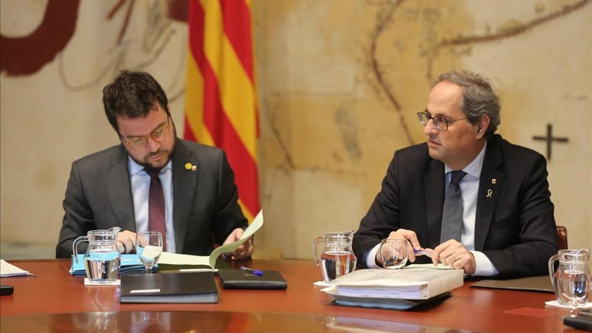 Pere Aragonès y Qum Torra, en la reunión de la ejecutiva del Govern