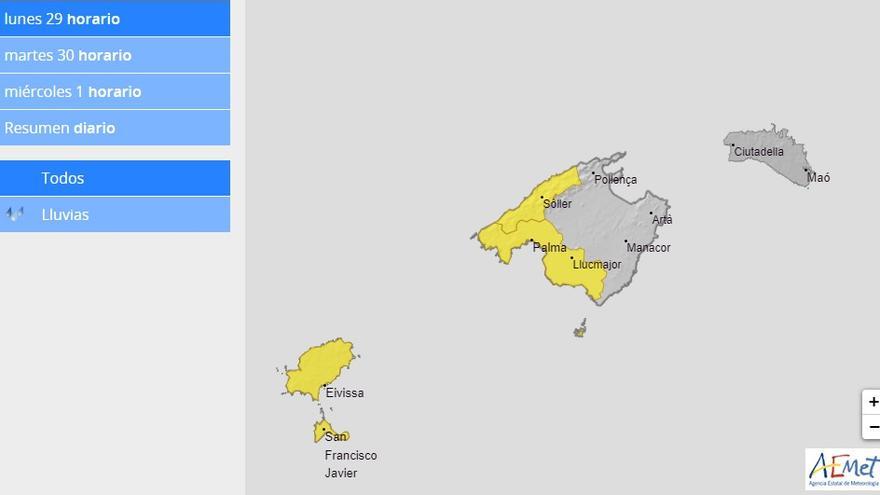 Warnstufe Gelb wegen Regenfällen auf Mallorca am 29.4.