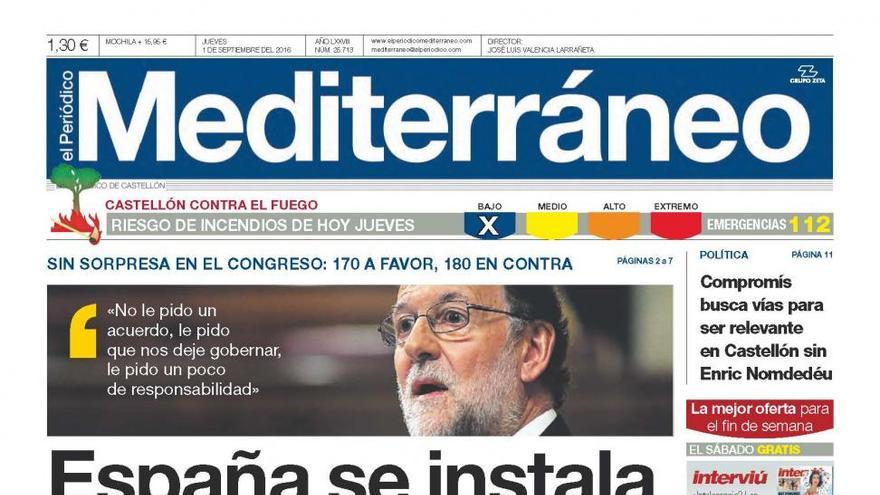 España se instala en el desgobierno, en la portada de Mediterráneo