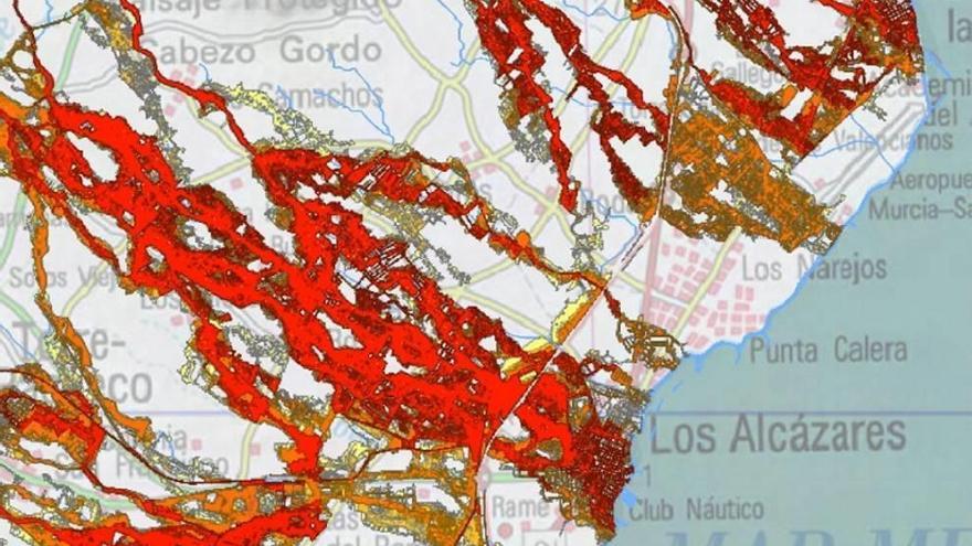 Mapa de zonas inundables en Los Alcázares.