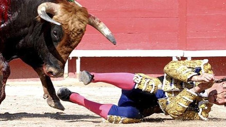 Ángel Teruel, tras recibir la cornada.