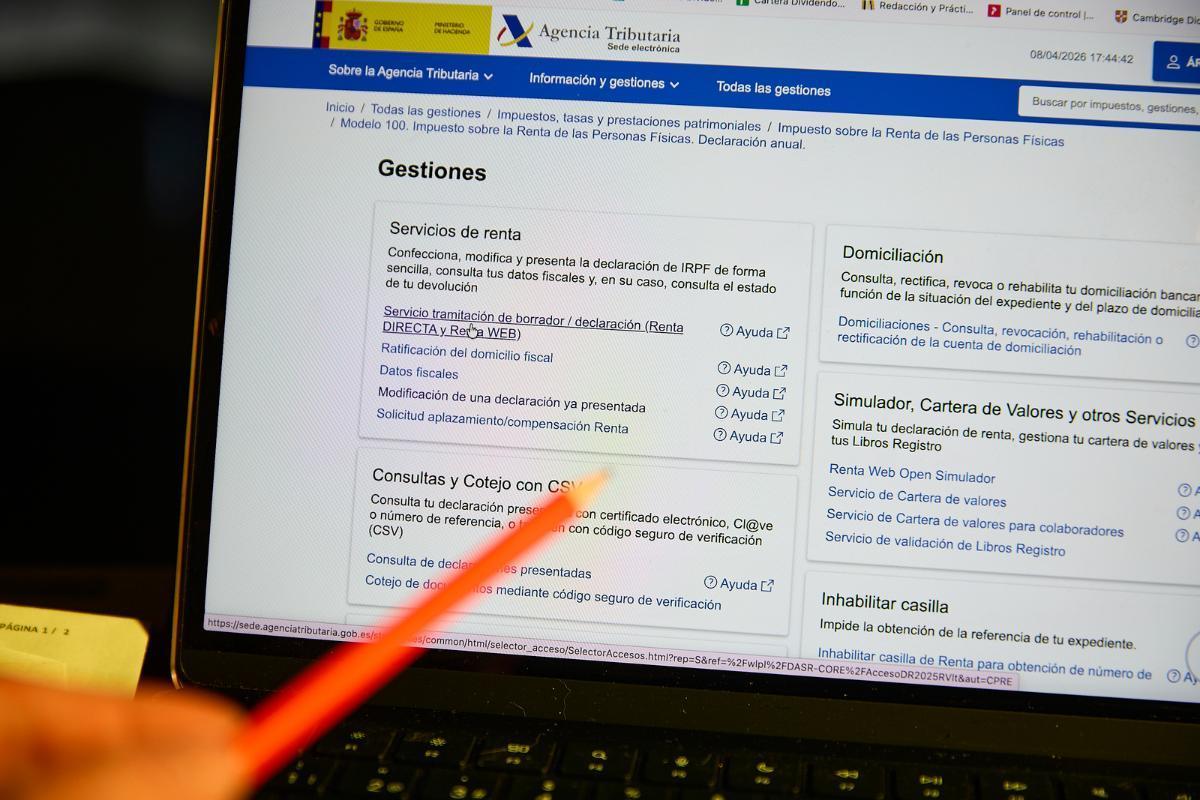 Web de la Agencia Tributaria para realizar la declaración en plena campaña de la Renta 2026.