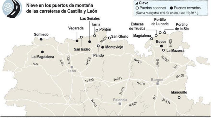 El temporal mantiene cerrados siete puertos y nueve carreteras en Castilla y León