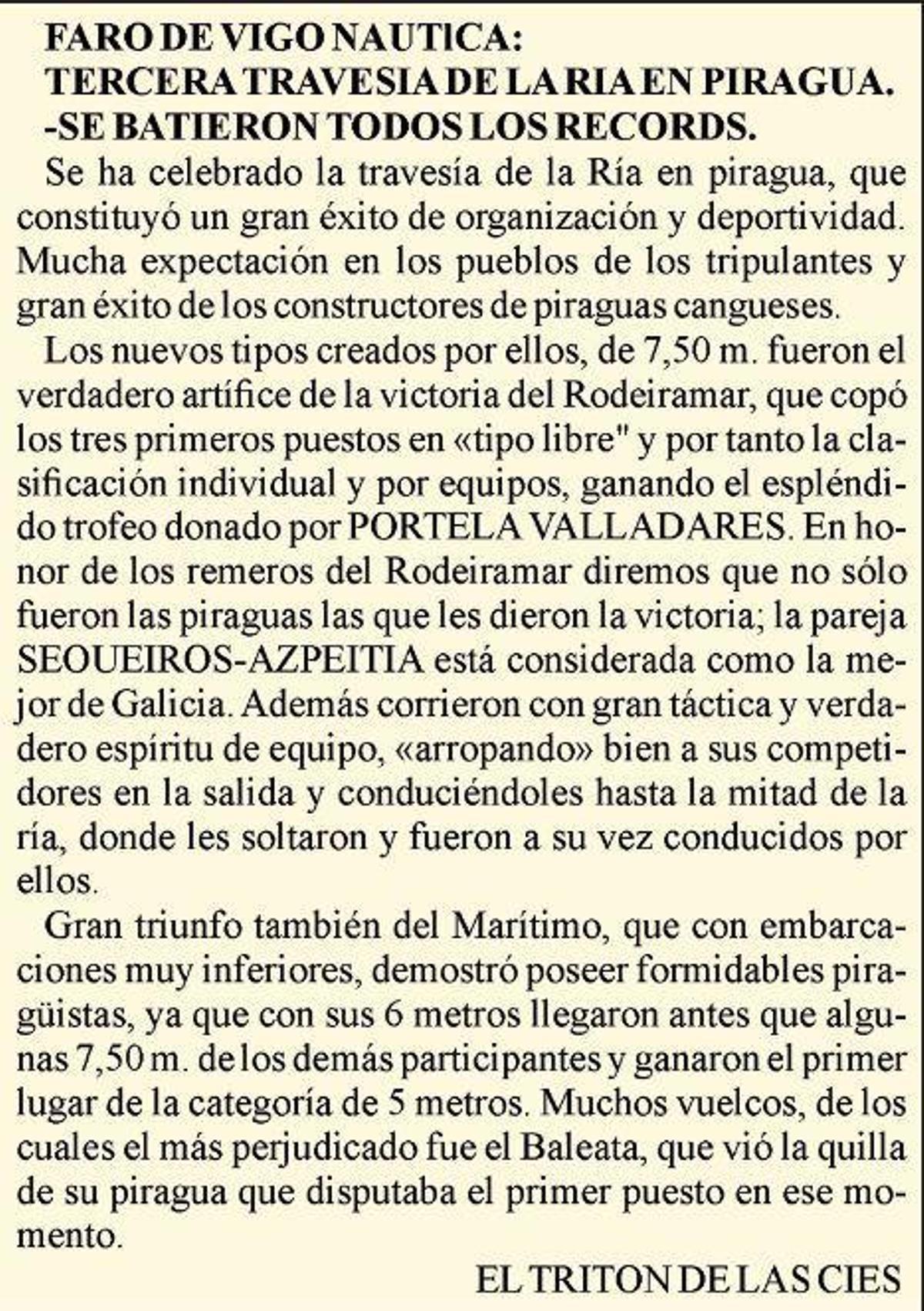 Alicerces dos deportes náuticos en Cangas (III)