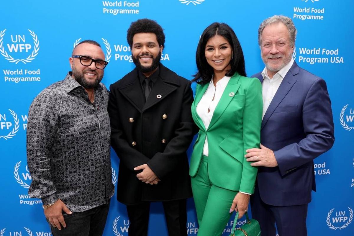 Wassim &quot;Sal&quot; Slaiby, The Weeknd, Rima Fakih y David Beasley en el acto de bienvenida de The Weeknd como Embajador de Buena Voluntad del Programa Mundial de Alimentos