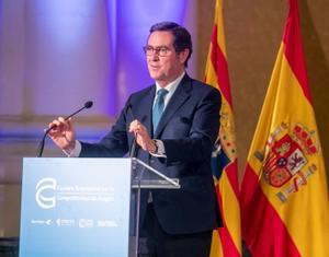 Antonio Garamendi, presidente de CEOE, interviene en una cumbre empresarial en Aragón el pasado mes de enero