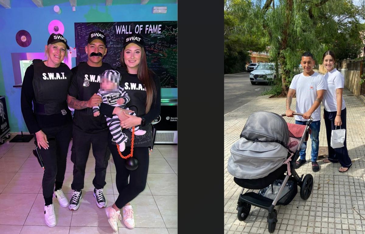 Links: Angela de Rosa mit ihrer Tochter Tara, deren Freund Nico und Baby Vega. Rechts: die jungen Eltern Tara und Nico.