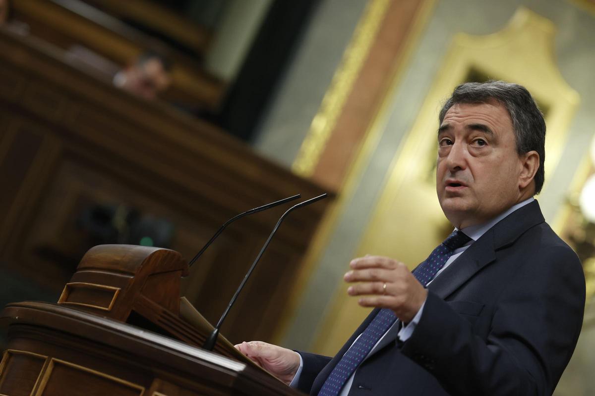 El portavoz del PNV, Aitor Esteban, en el debate de investidura de Pedro Sánchez.