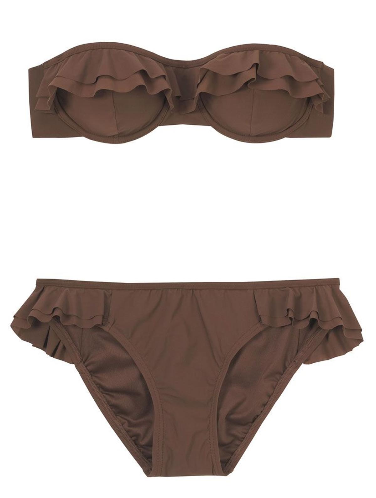 Bikini palabra de honor en color chocolate de Michael Kors Collection