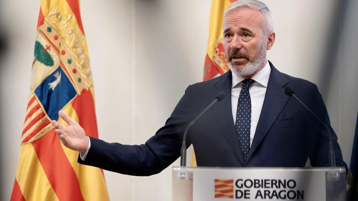 El presidente Jorge Azcón, durante su intervención este lunes.