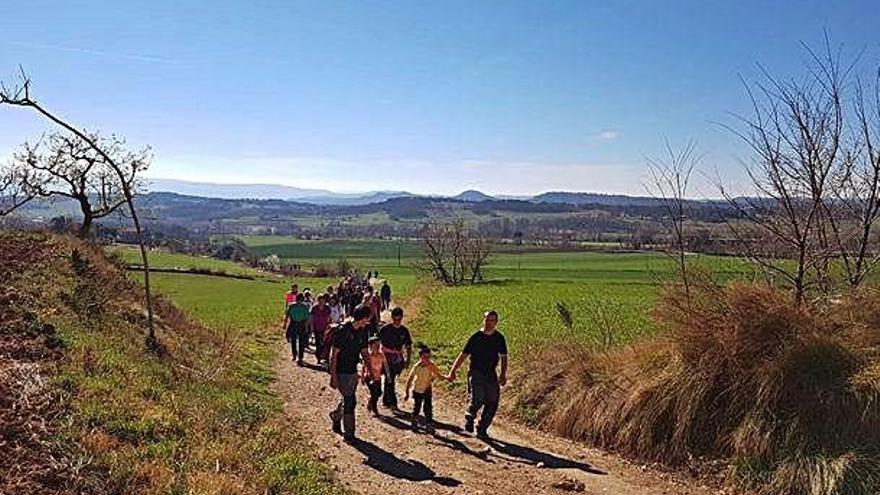 Participants a la caminada d&#039;ahir en un tram del recorregut