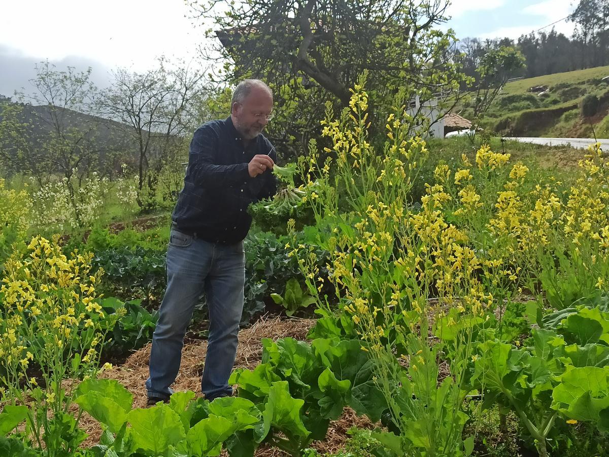 José Ramón Suárez en su huerto.