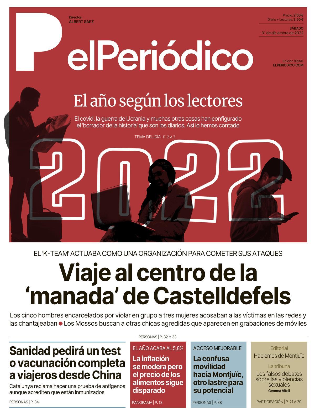 La portada d’EL PERIÓDICO del 31 de desembre del 2022