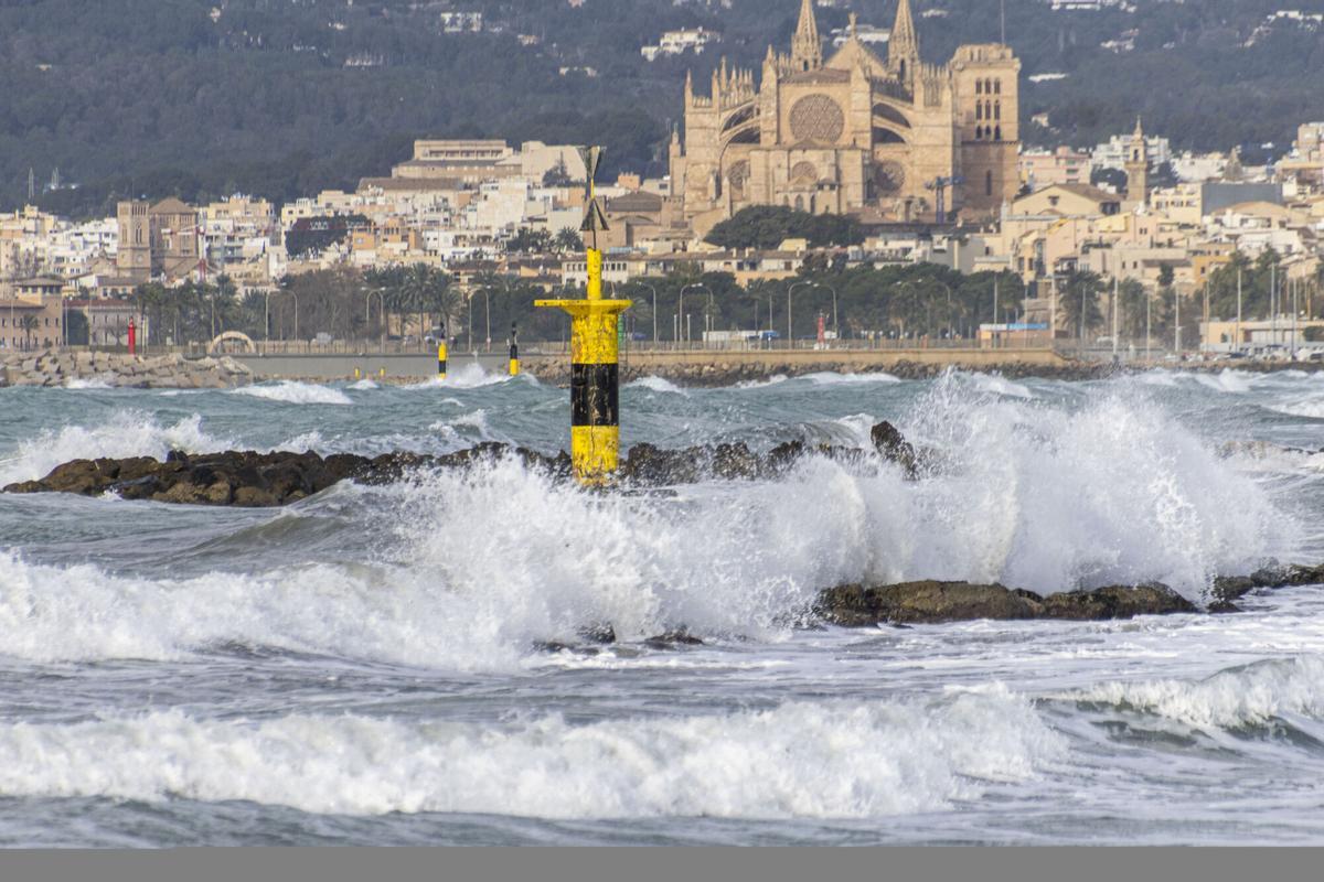 PALMA, 28/01/2026.-Las Islas Baleares se encuentran este sábado en situación de alerta amarilla (riesgo bajo) por fuertes vientos y olas de hasta 4 metros de altura, ha informado la Agencia Estatal de Meteorología (Aemet).La nueva borrasca Kristin de alto impacto que sacude al país será "efímera", pero "profunda", y dejará hoy una jornada "muy adversa", con vientos huracanados, temporal marítimo, lluvias intensas y nevadas en cotas bajas del norte y centro del país desde 600 metros que "podrían dificultar el tráfico".-EFE/ Cati Cladera