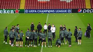 Carlo Ancelotti, en la última sesión preparatoria previa al Liverpool - Real Madrid.