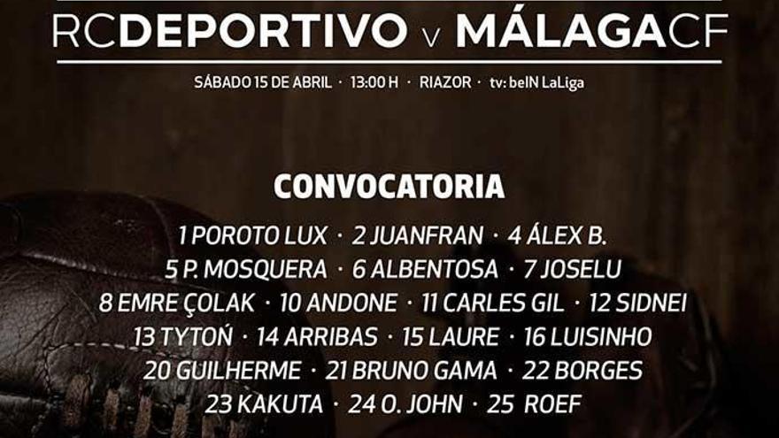 Pedro Mosquera y Juanfran entran en la lista para la final ante el Málaga en Riazor