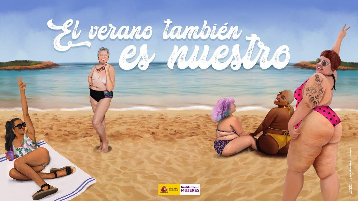 Cartel de la campaña ’El verano también es nuestro’ del Instituto de las Mujeres y el Ministerio de Igualdad.