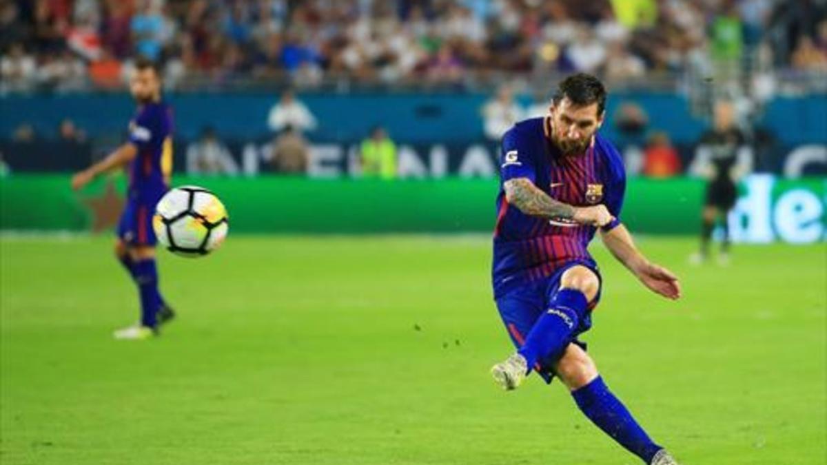 MESSI. El delantero azulgrana, en el partido frente al Madrid de la gira americana.