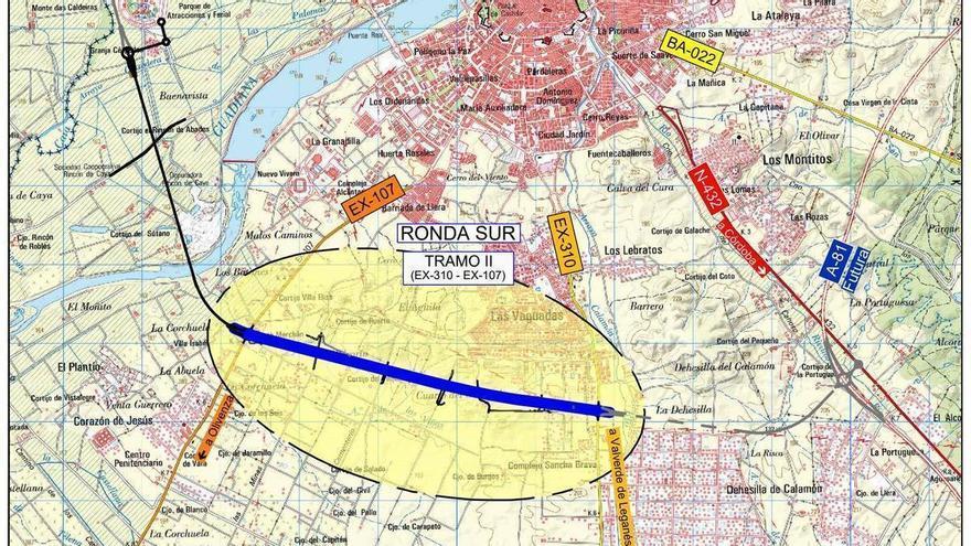 Así será el trazado del segundo tramo de la Ronda Sur de Badajoz: 4,6 kilómetros y prácticamente recto