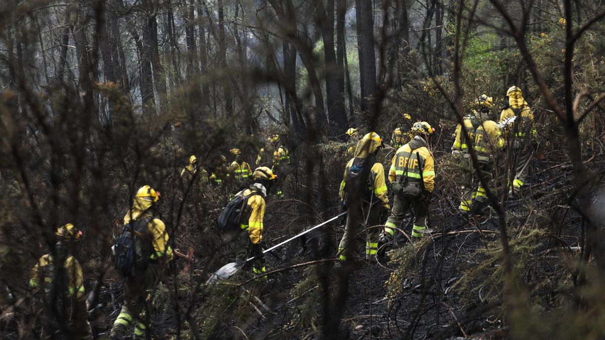 Trabajos de extinción de incendios en Valdés