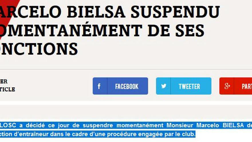 El comunicado oficial emitido por el Lille en su web.
