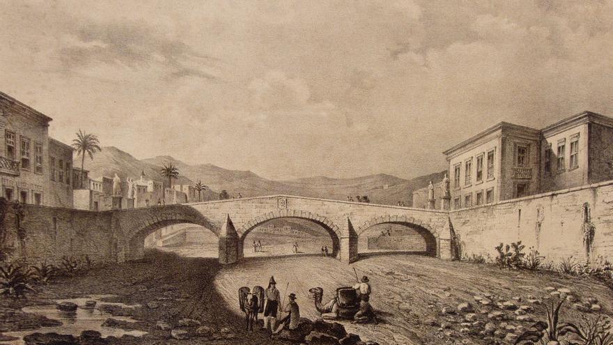 Grabado Puente de Piedra siglo XIX.