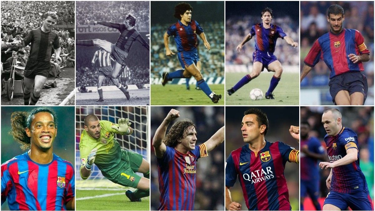 Kubala, Cruyff, Migueli, Maradona, Guardiola, Ronaldinho, Valdés, Puyol, Xavi e Iniesta