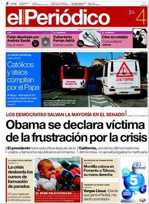 A més dels temes que mostra en portada, EL PERIÓDICO també destaca dins que el fiscal a prop a la xarxa que connectava a Millet i CDC; que {Sistach} rebat a Rouco i avala que l’Església cristiana existeix; que la cita prèvia en estrangeria que es demana a Barcelona deixa a immigrants sense opció de retorn; que la teleassistència municipal barcelonina prova un aparell per a sords; que la Fed llança un pla d’estímul monetari de 425.000 milions d’euros als Estats Units; que el PIB anual català deixa de caure per primera vegada en gairebé dos anys; una entrevista a Miguel Ríos, l’entrega de les medalles al Mèrit a les Belles Arts i els distingits amb els Premis Ondas 2010 que s’entregaran el 19 de novembre.