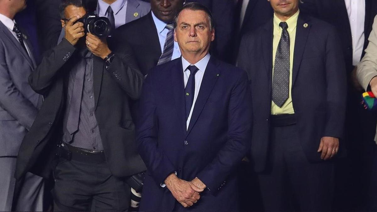 El presidente brasileño, Jair Bolsonaro, durante un encuentro de la Copa América entre Brasil y Bolivia, este viernes, en Sao Paulo.