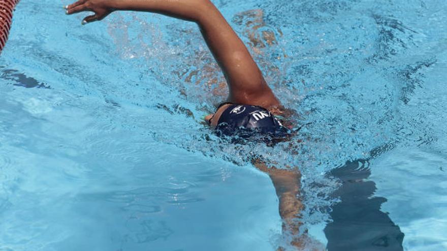 La nadadora tinerfeña Michelle Alonso, la Sirenita, durante un entrenamiento en la Acidalio Lorenzo.