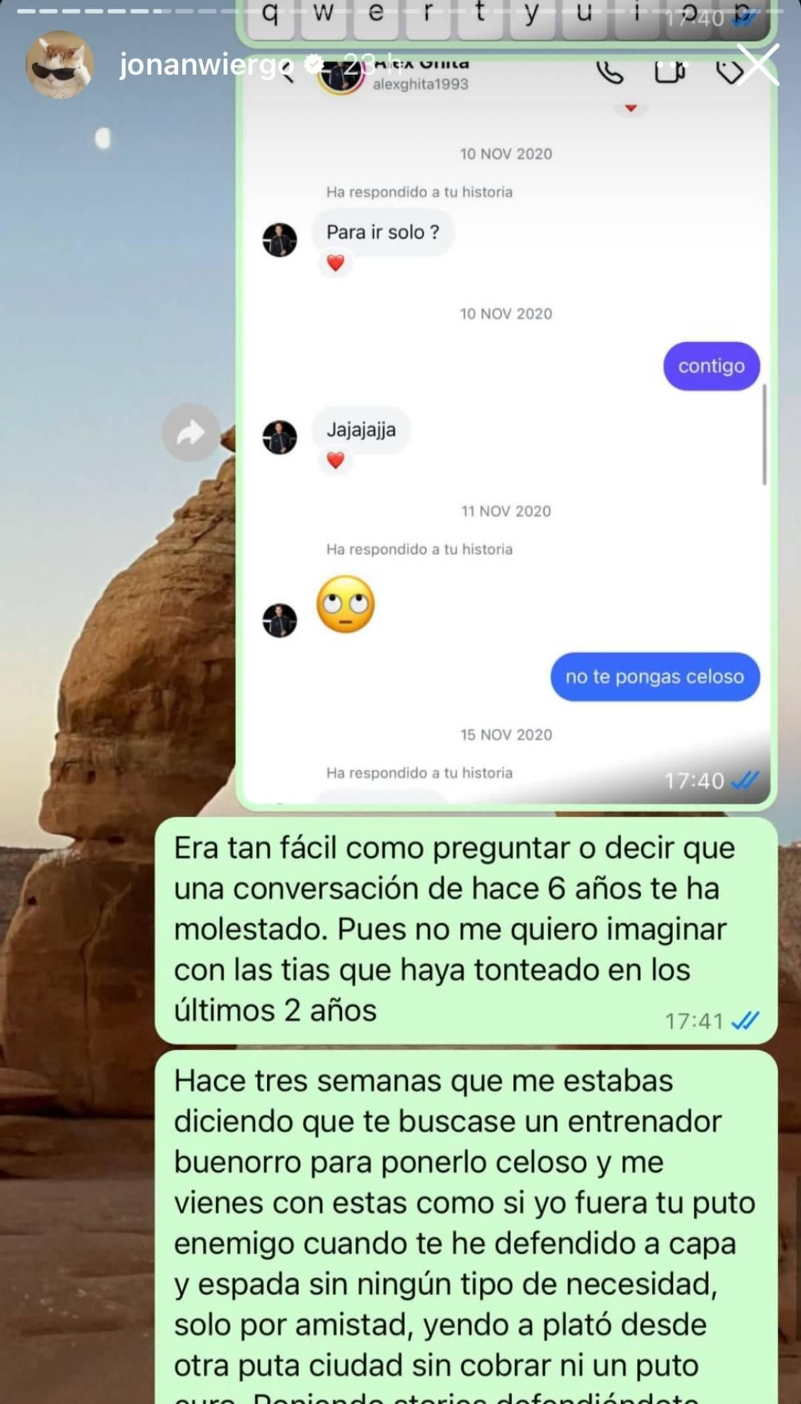 Las palabras que Jonan le dedicó a Adara sobre sus ataques de celos