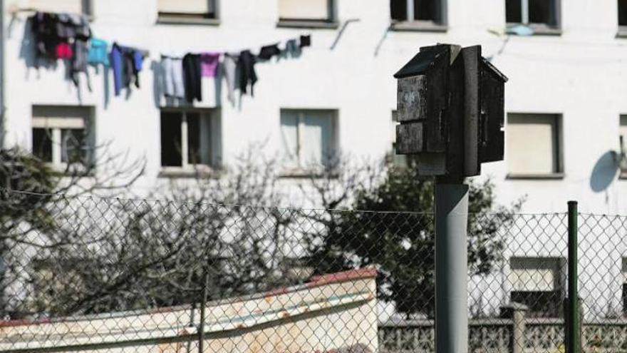 En primer término, una caja-nido para los murciélagos instalada en la charca de Zeluán.