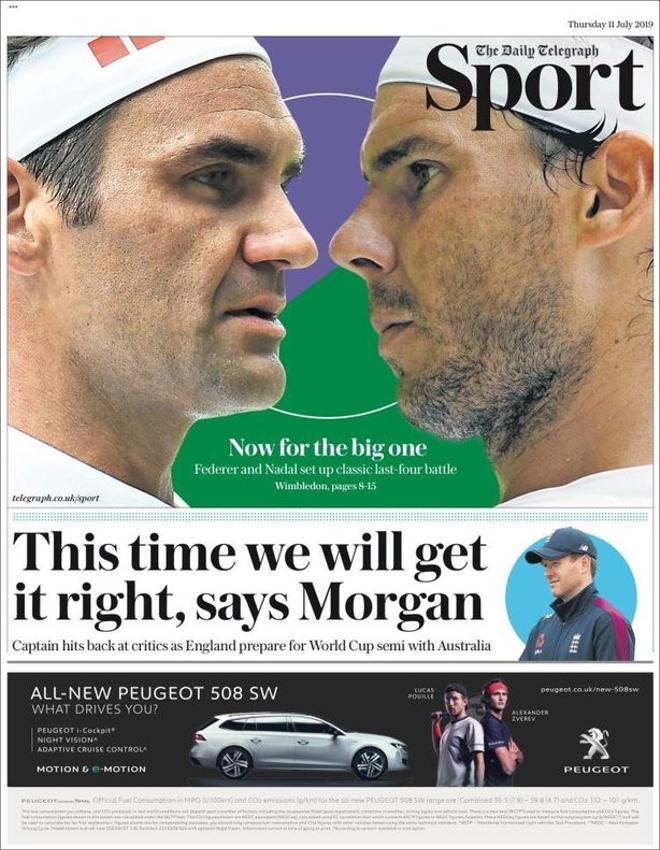 Portada de Telegraph Sport del jueves 11 de julio de 2019