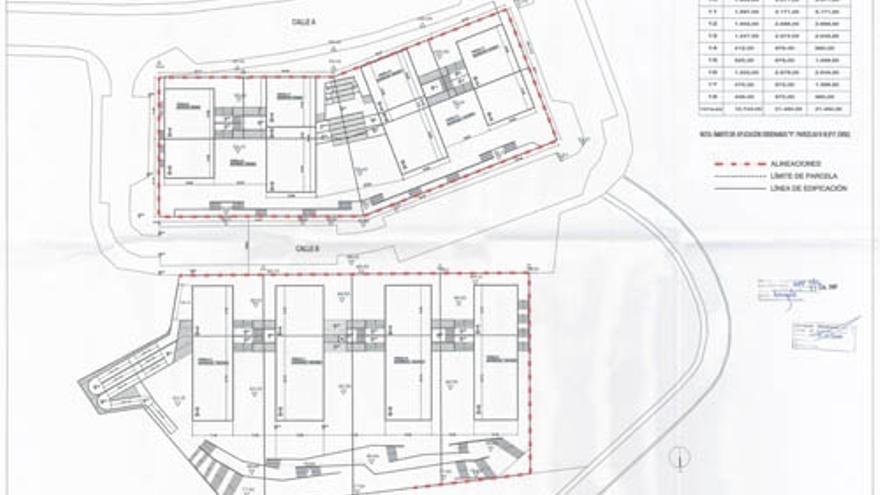 Plano de situación de los edificios en la zona, según la propuesta de modificación del plan parcial.