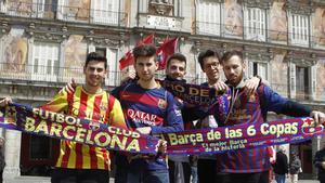 Aficionados del Barça en la Plaza Mayor de Madrid, en una foto de archivo