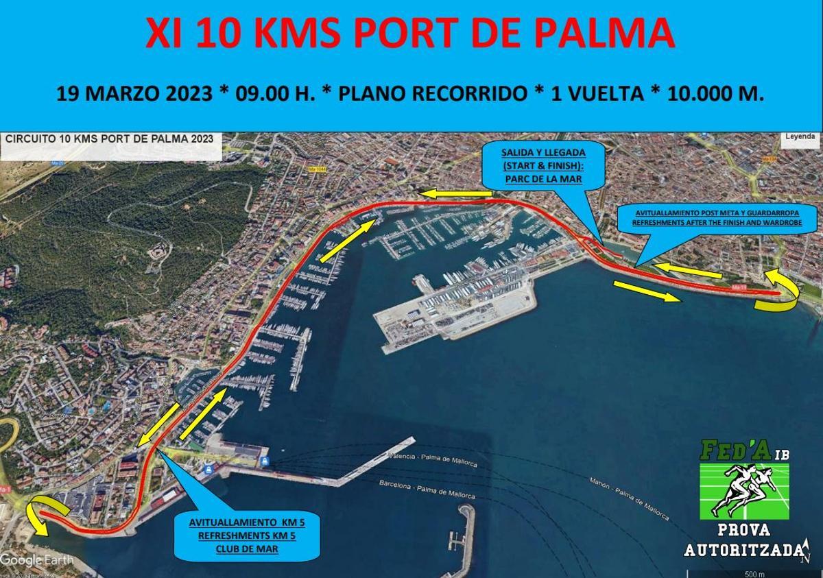 Este es el plano de la carrera de la XI 10 kilómetros Port de Palma