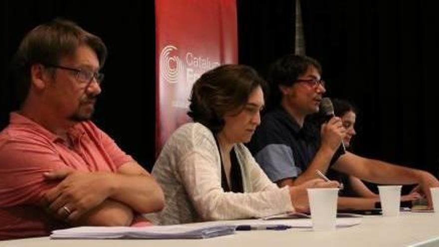 Xavier Domènech, Ada Colau i Xavi Matilla, en una reunió de la coordinadora nacional dels comuns.