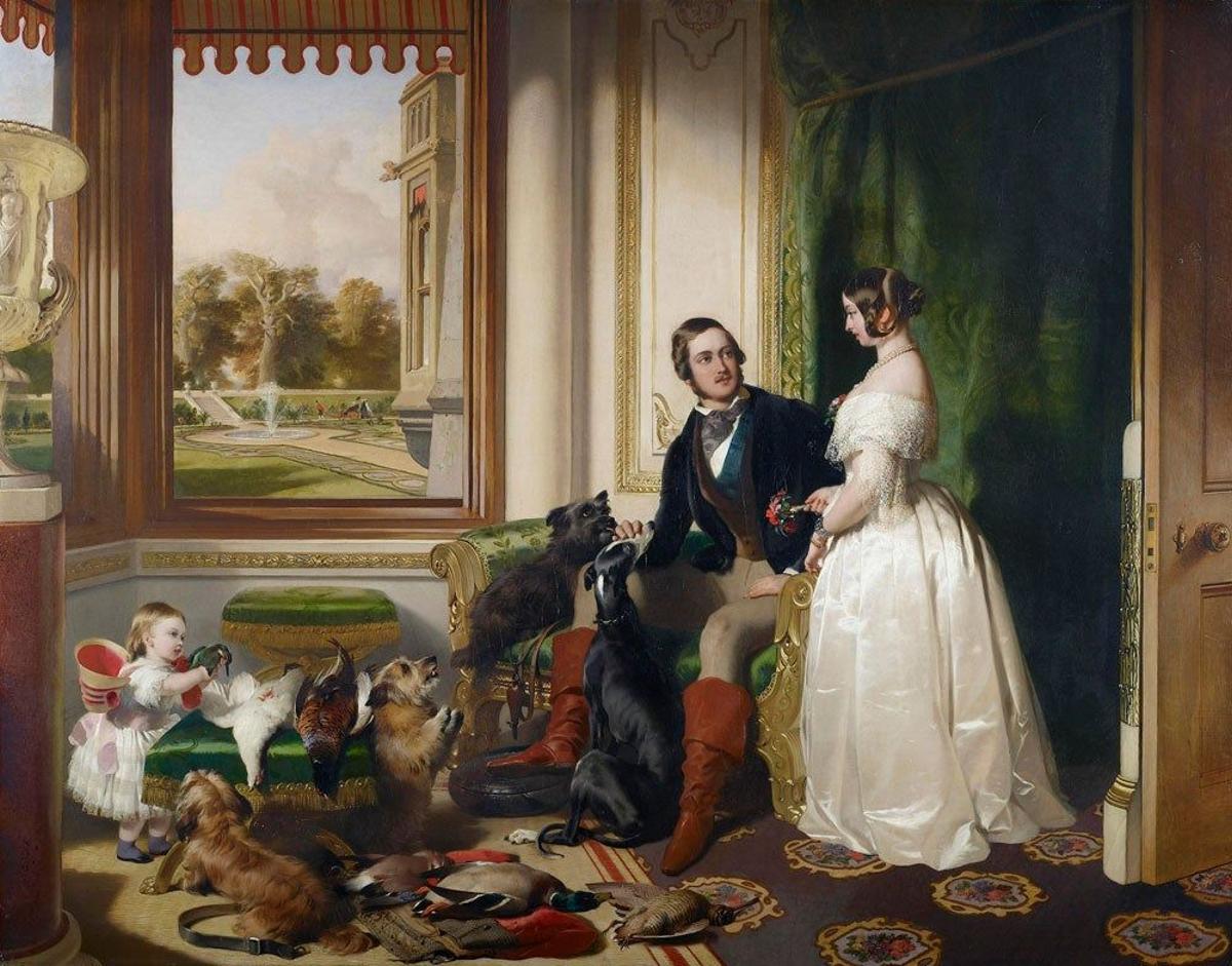 Cuadro de Sir Edwin Landseer con el jardín este del castillo de Windsor a través de la ventana