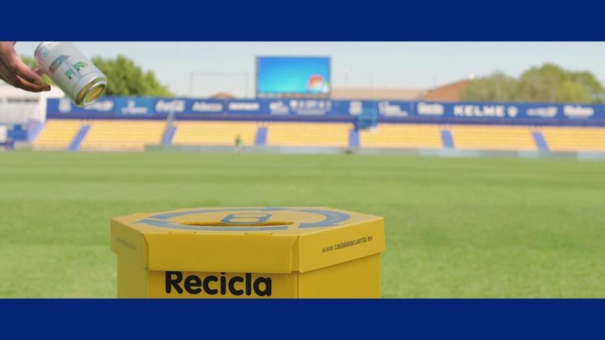 Campaña "Ser amarillo, ser inmortal" de la AD Alcorcón para promover el reciclaje de latas de bebidas