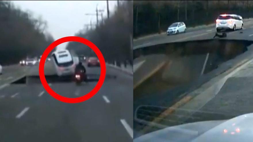Un motorista muere al caer por un socavón de 20 metros en una carretera de Corea del Sur