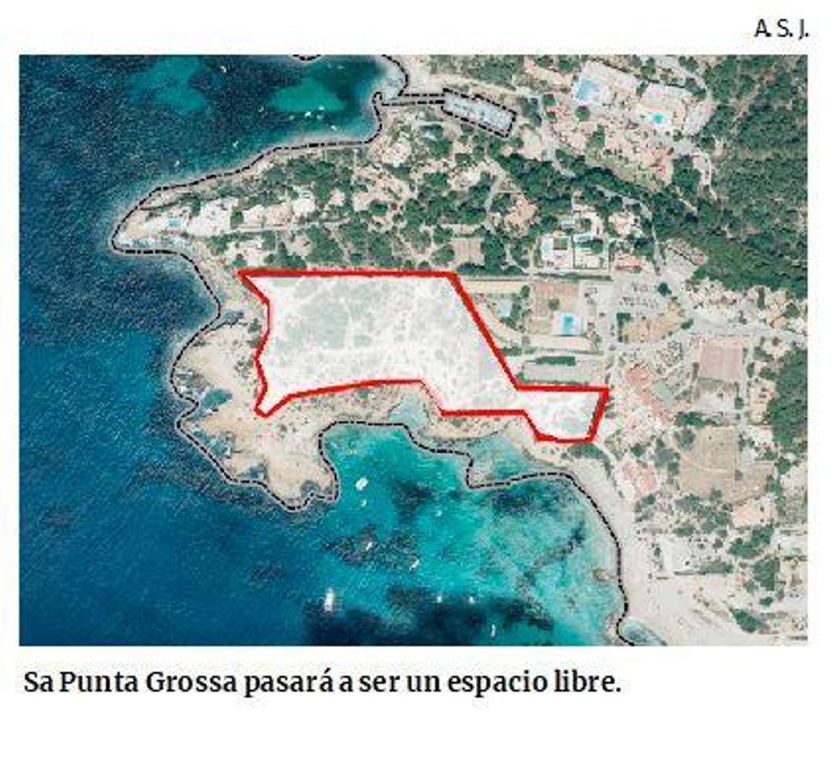El área de sa Punta Grossa, en primera línea de costa, que quedará desclasificado.