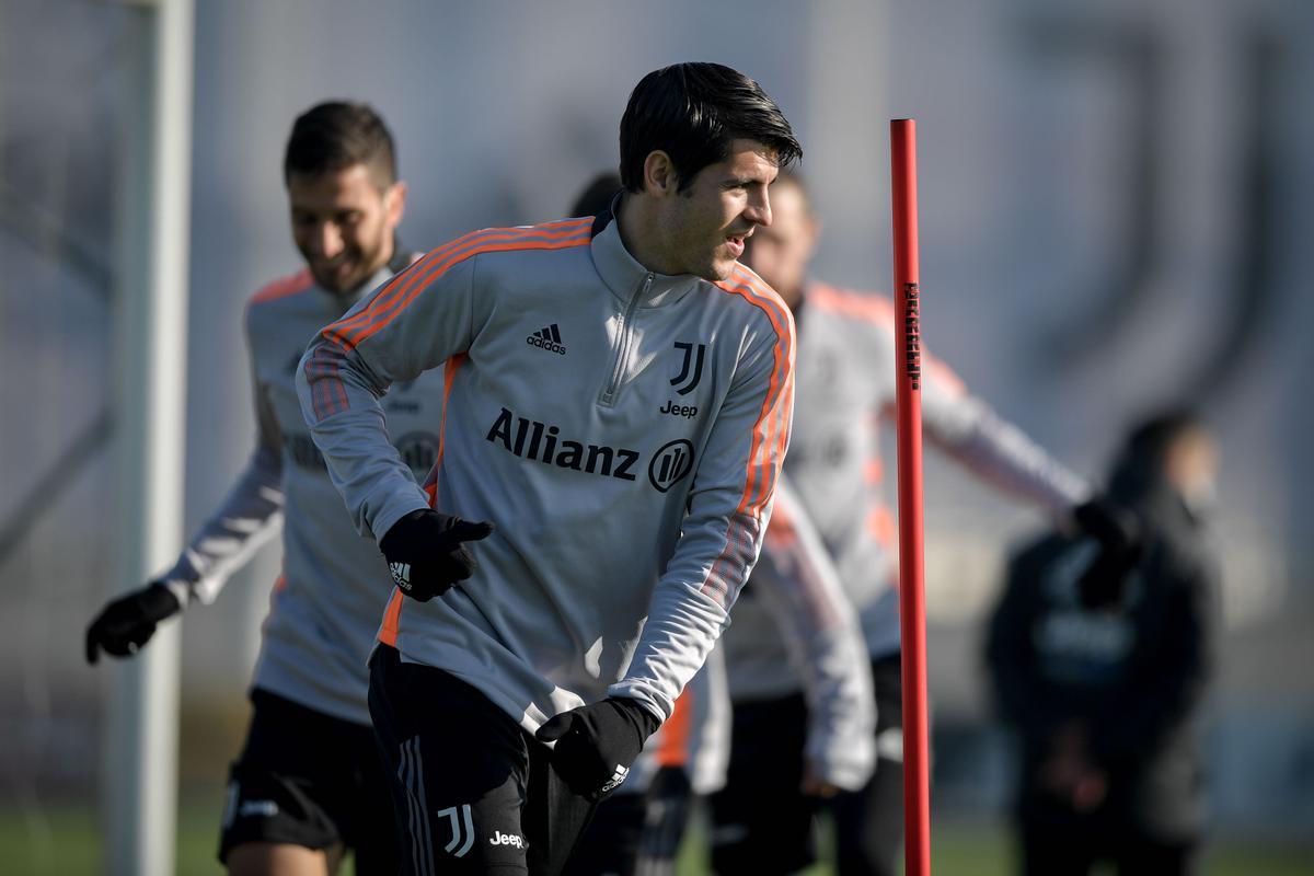 Morata, en un entrenamiento con la Juventus.