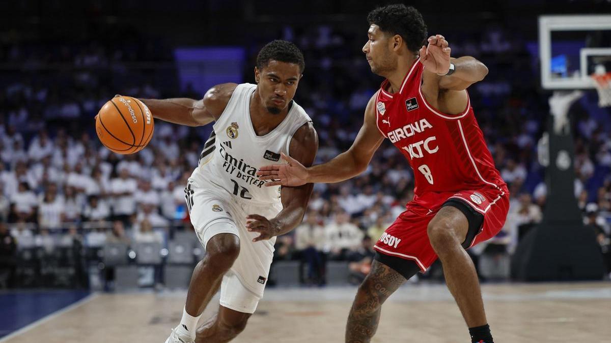 Théo Maledon, en el partido de este domingo antre el Real Madrid y el Bàsquet Girona.