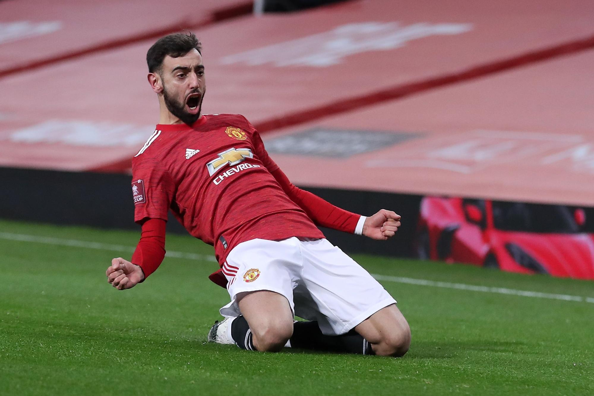 Bruno Fernandes celebra el gol de la victoria del United.