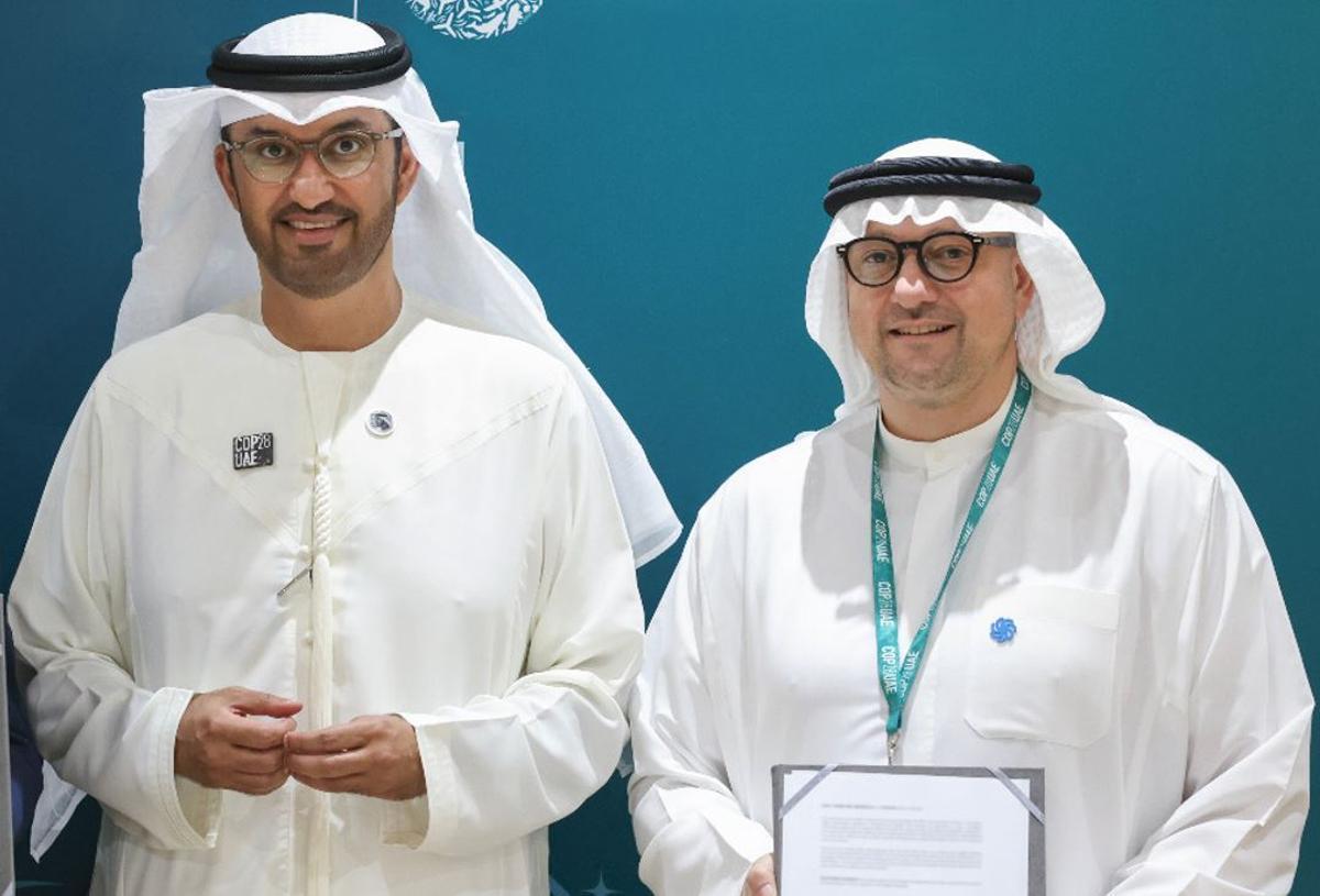 El ministro de Industria de Abu Dabi y presidente de Masdar, sultan Al Jaber, y el CEO de Masdar, Mohamed Jameel Al Ramahi.