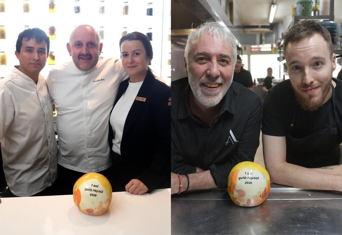 A la izquierda, Josué Neira, Chechu Rey y Angélica Vieira, del Gunnen. A la derecha, Alberto Prieto y Aitor Prieto, de El de Alberto